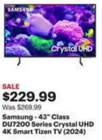 Best Buy Samsung-43" Class DU7200 Series Crystal UHD 4K Smart Tizen TV (2024) offer