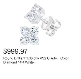 Costco Round Brilliant 1.00 ctw VS2 Clarity, I Color Diamond 14kt White Gold Flower Earrings offer