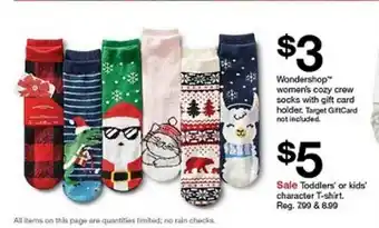 Target Wondershop Women's Cozy Crew Socks With Gift Card Holder Toddlers' Or Kids' Charachter T-shirt offer