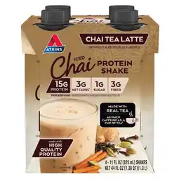 Walmart Atkins Iced Protein Shake, Keto Friendly, 15g of Protein, Chai Tea Latte, 4 Count offer