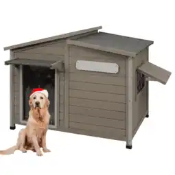 Walmart PETSCOSSET Dog House Outdoor, Large Dog Shelter with Anti-Chewing Iron Frame and Ventilation Window offer