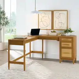 Walmart Better Homes & Gardens Springwood L-Shape Desk, Light Honey Finish offer