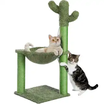 Walmart PAWZ Road Cactus Cat Scratching Post 35 with Cat Self Groomer and Hammock for All Indoor Cats,Green offer