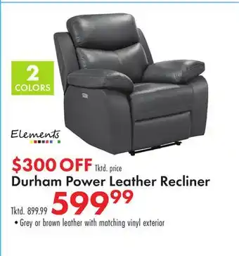 Boscov's Elements Durham Power Leather Recliner offer