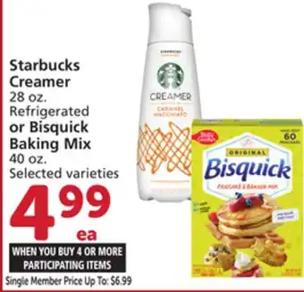 Vons Starbucks Creamer 28 oz. Refrigerated or Bisquick Baking Mix 40 oz offer