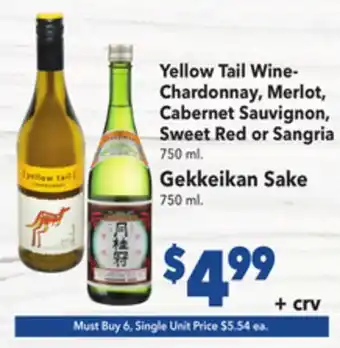 Vallarta Supermarkets Yellow Tail Wine Chardonnay, Merlot, Cabernet Sauvignon, Sweet Red or Sangria offer