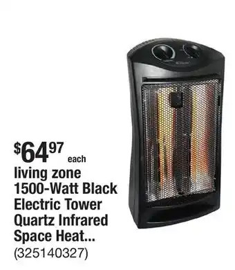 The Home Depot living zone 1500-Watt Black Electric Tower Quartz Infrared Space Heater with Thermostat offer