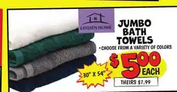 Ollie's LINDEN HOME JUMBO BATH TOWELS offer