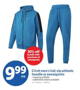 Lidl Crivit men's full-zip athletic hoodie or sweatpants offer