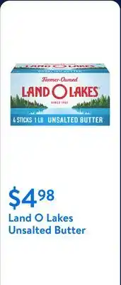 Walmart Land O Lakes Unsalted Stick Butter, 16 oz, 4 Sticks offer