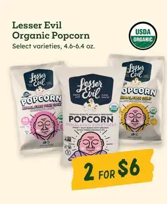 Sprouts Farmers Market Lesser Evil Organic Popcorn offer