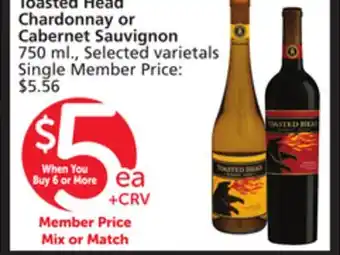 Albertsons Toasted Head Chardonnay or Cabernet Sauvignon offer