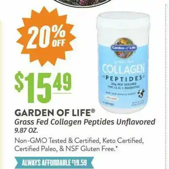 Natural Grocers Garden Of Life Grass Fed Collagen Peptideds Unflavored offer