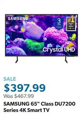 Sam's Club SAMSUNG 65 Class DU7200 Series 4K Smart TV offer