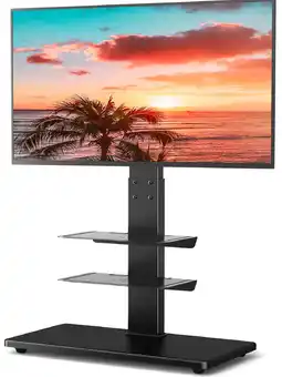 Walmart Rfiver Modern Floor TV Stand for 40 to 75 inch Flat Panel TVs, 3 Shelf Upgraded Black offer