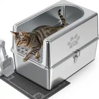 Walmart Ptlom Stainless Steel Litter Box with Lid Large Cat Litter Box Metal Litter Pan 23.6 X 15.7 X 11.8 offer