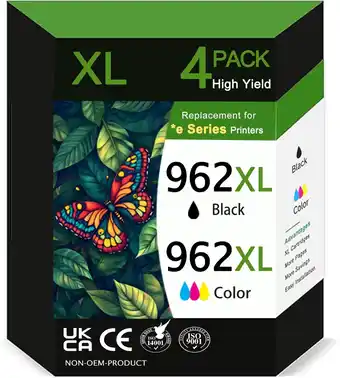 Walmart 962XL 962 Ink for HP 962 Ink Cartrridges Black, Cyan, Magenta, Yellow Ink Cartridges (4 Pack) offer