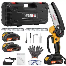 Walmart YAHHU 6 inch Mini Chainsaw with 21V Battery Powered, Cordless Handheld Electric Chainsaw Yellow, New offer