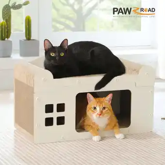 Walmart PAWZ Road 2-in-1 Cat Scratcher House, Cat Scratch Pad Cardboard Box for Indoor Cats, Beige offer