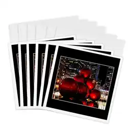 Walmart 3dRose NYC Christmas featuring red tree ornaments, Greeting Cards, 6 x 6 inches, set of 6 offer