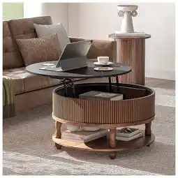 Walmart JOINICE Mid Century Modern Round Flip Top Coffee Table with Storage,for Living Room,Walnut offer