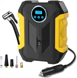 Walmart COWIN, Black/Yellow 12 V 150 PSI Portable Tire Inflator Air Compressor Pump offer