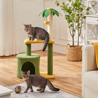 Walmart Smile Mart Upholstered 2-Level 37 Coconut Palm Cat Tree with Bending Perch, Gree/Yellow offer