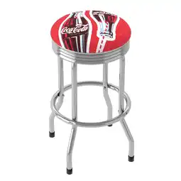 Walmart Trademark Gameroom Coca-Cola Twin Bottles with Straw Bottle Art Chrome Ribbed Barstool offer