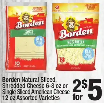 Super King Markets Borden Natural Sliced, Shredded Cheese 6-8 oz or Single Sliced American Cheese 12 oz offer