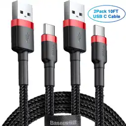 Walmart Baseus 2Pack USB C Cable 10ft USB-C to USB-A Charging Cable Type C Charger Cord, Red+Black offer