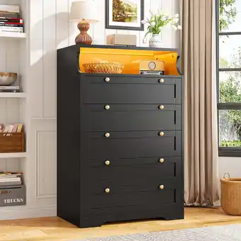 Walmart EnHomee Black 5-Drawer Dresser with LED Light, 31.7L x 15.9W x 48.6H Modern Storage Furniture offer