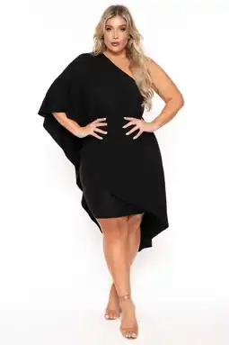Walmart Plus Size Asymmetric Draped Dress - Black offer