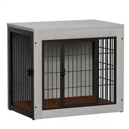 Walmart Furmax Wooden Indoor Dog Crate Furniture Double Doors Dog Crate with Thick Cushion,Gray offer