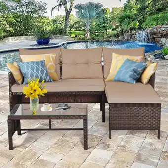 Walmart Costway 3PCS Patio Wicker Rattan Sofa Set Outdoor Sectional Conversation Set Garden Lawn Brown offer