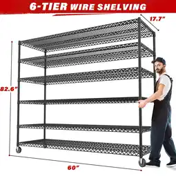 Walmart REIBII 6-Tier 60W Wire Shelving Unit Heavy Duty Storage Shelves with Wheels 3500LBS Adjustable Shelf offer