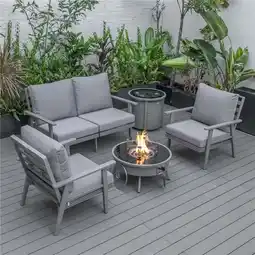 Walmart Walbrooke Modern Gray Patio Conversation with Round Fire Pit & Tank Holder, Gray offer