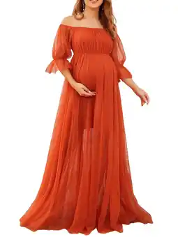 Walmart Wassery Maternity Dresses for Photoshoot Women Off Shoulder Tulle Gown Maxi Photography Dresses offer