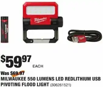 The Home Depot Milwaukee 550 Lumens LED Redlithium USB Pivoting Flood Light offer