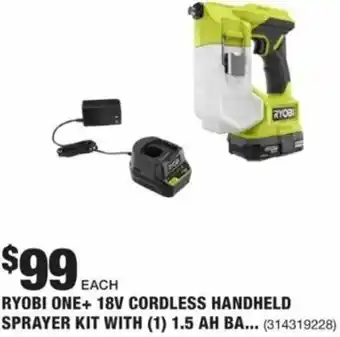 The Home Depot Ryobi One+ 18V Cordless Handheld Sprayer Kit offer