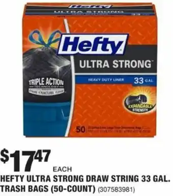 The Home Depot Hefty Ultra Strong Draw String 33 Gal. Trash Bags (50-Count) offer