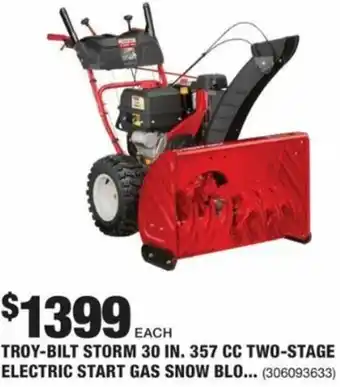The Home Depot Troy-Bilt Storm 30 In. 357 CC Two-Stage Electric Start Gas Snow Blower offer