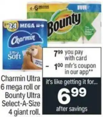 CVS Charmin Ultra 6 Mega Roll Or Bounty Ultra offer
