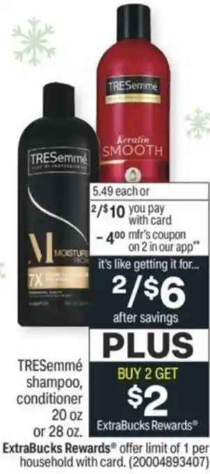 CVS TRESemmé Shampoo, Conditioner 20 oz Or 28 Oz offer