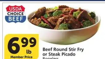 Vons Beef Round Stir Fry or Steak Picado offer