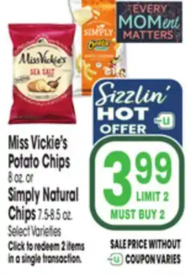 Jewel-Osco Miss Vickie's Potato Chips 8 oz. or Simply Natural Chips 7.5-8.5 oz offer