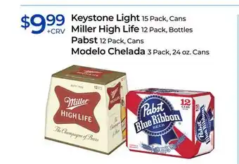 Rite Aid Keystone Light, Miller High, Pabst or Modelo Chelada offer