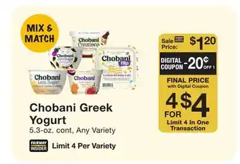 Fairway Store Market Chobani Greek Yogurt offer