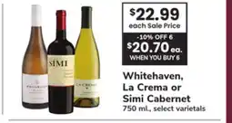 ACME Whitehaven, La Crema or Simi Cabernet offer