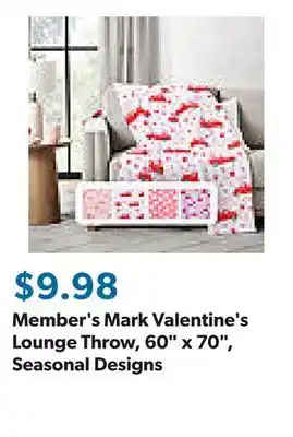 Sam's Club Member's Mark Valentine's Lounge Throw, 60 x 70, Seasonal Designs offer