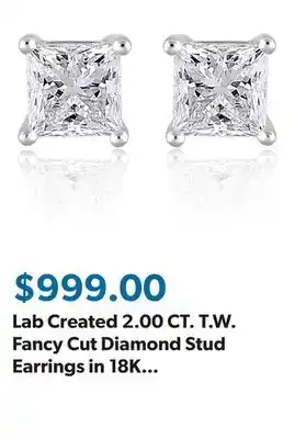 Sam's Club Lab Created 2.00 CT. T.W. Fancy Cut Diamond Stud Earrings in 18K White Gold offer